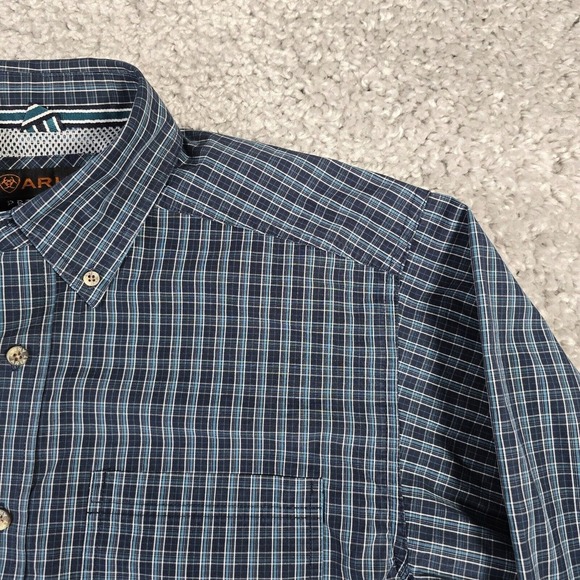 Ariat Pro Series Shirt Mens Medium Blue Plaid Button Up Long Sleeve Vented - Picture 4 of 11